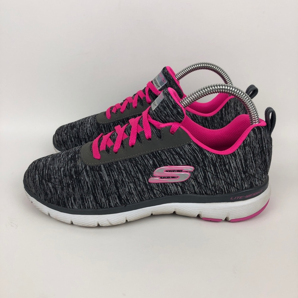 Skechers Flex Appeal 3.0 Insiders Running Shoe Womens Size 7 Black Gray Pink